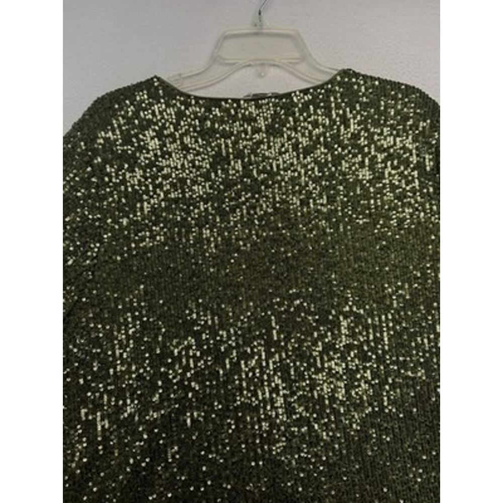 Womens Cato‘S Green Sequin Short Sleeved Party Blouse 14/16 Holiday Glamour ￼ - Picture 10 of 12